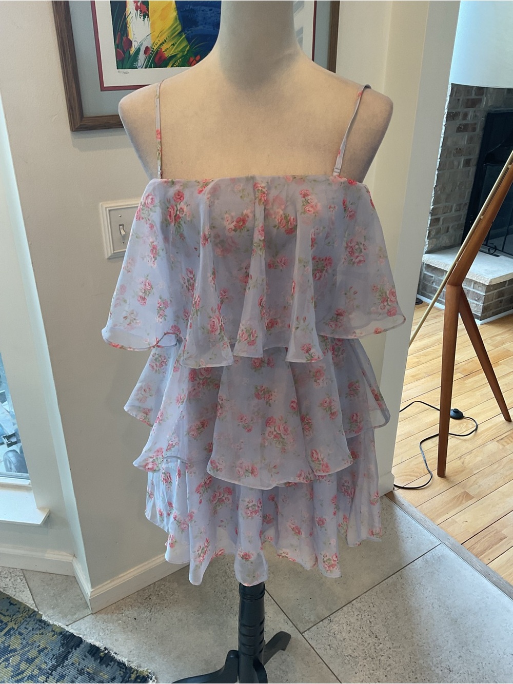 Abercrombie & Fitch Lavender Floral Tiered Spaghetti-Strap Dress